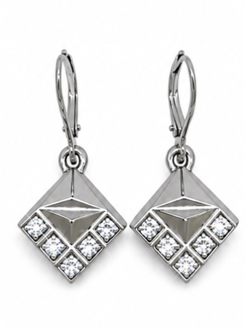 NEW - Chic Edgy Silver Gunmetal Dangle Geometric Pyramid Rhinestone Earrings